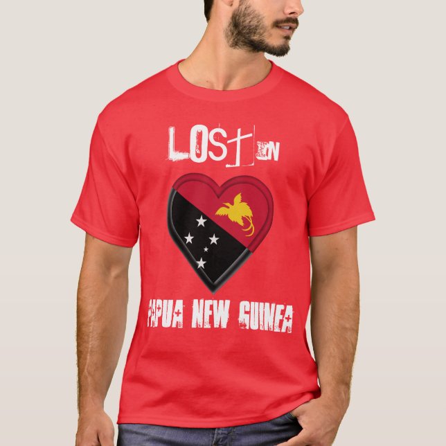 Lost in Papua New Guinea flag Heart T-Shirt (Front)