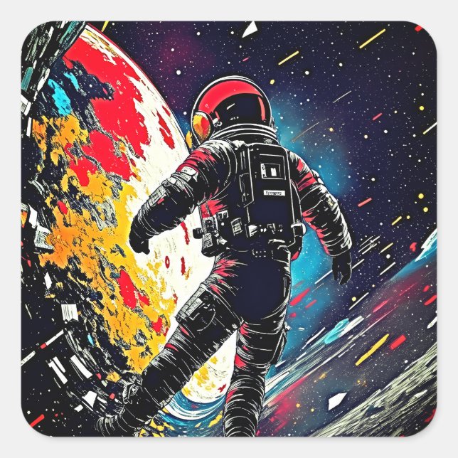 Lost in Space and Time – Retro Astronaut Sticker (Front)