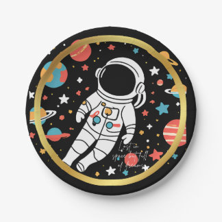 Lost in Space Astronaut Round Sticker with Vibrant Paper Plate