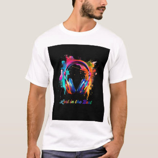 Lost in the Beat – Colourful Headphones Art T-Shirt