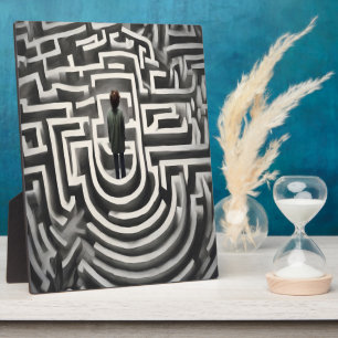 Lost in the Maze Abstract Black-and-White Art Plaque