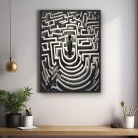 Lost in the Maze Abstract Black-and-White Art