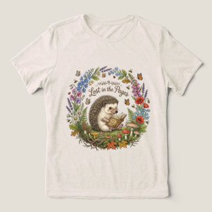 Lost in the Pages Cute Hedgehog Reading Book Tri-Blend Shirt