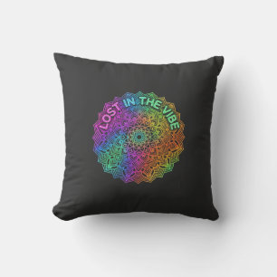 Lost in the Vibe Rainbow Neon Mandala Graphic Cushion