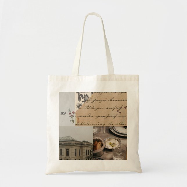 “Lost in the Vintage Days” Aesthetic Tote Bag (Front)