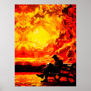 Lost in Thought – Surreal Sunset Reflection Poster