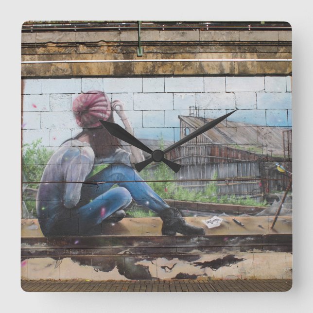 Lost In Thoughts About Childhood Graffiti Square Wall Clock (Front)