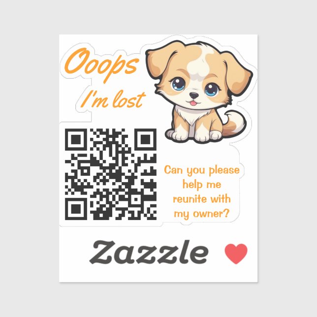 Lost Item Return QR Sticker Adorable Puppy (Sheet)