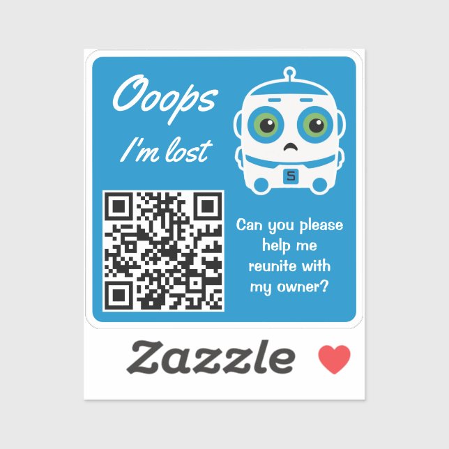 Lost Item Return QR Sticker Blue Bot (Sheet)