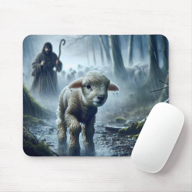 Lost Lamb In Rainy Forest Mouse Mat (With Mouse)