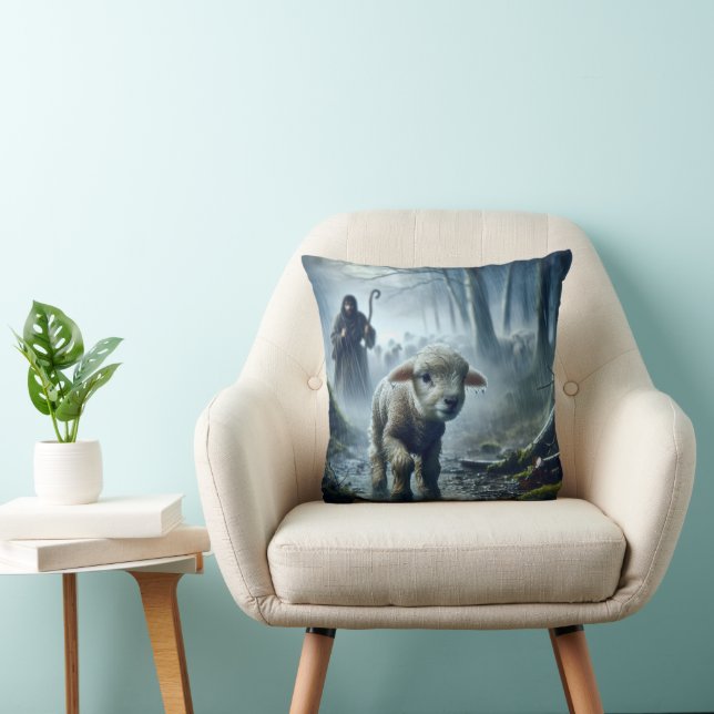 Lost Lamb With Shepherd In Rainy Forest Cushion (Chair)