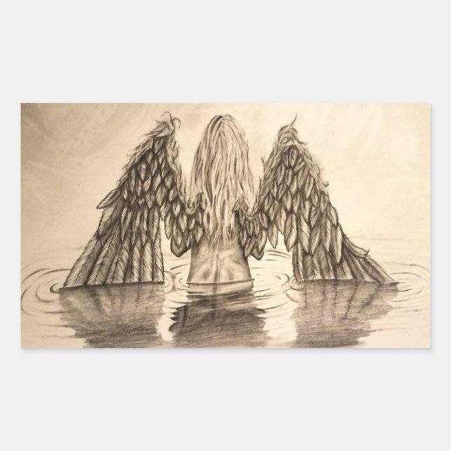 Lost Little Angel Drawing Design Rectangular Sticker (Front)