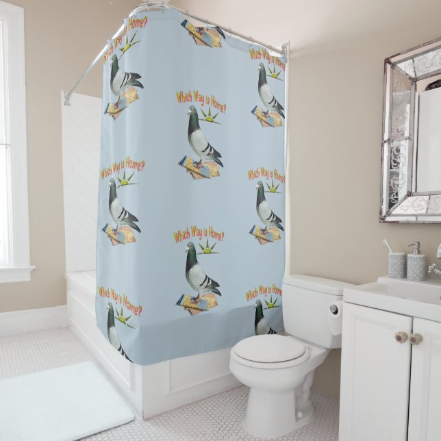 Lost Pigeon Fun Shower Curtain (In Situ)