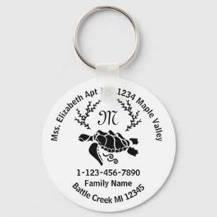 Lost Sea Turtle Monogram Family Home Address Key Ring