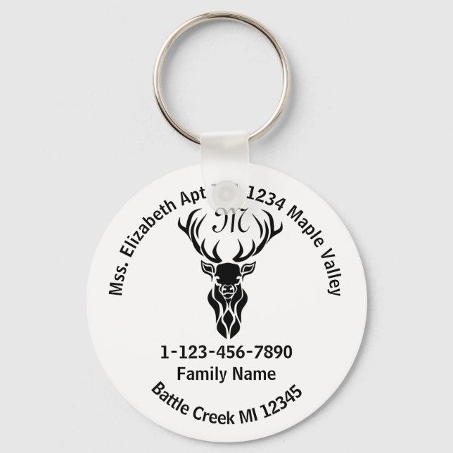 Lost Stag Monogram Family Home Address Key Ring (Front)