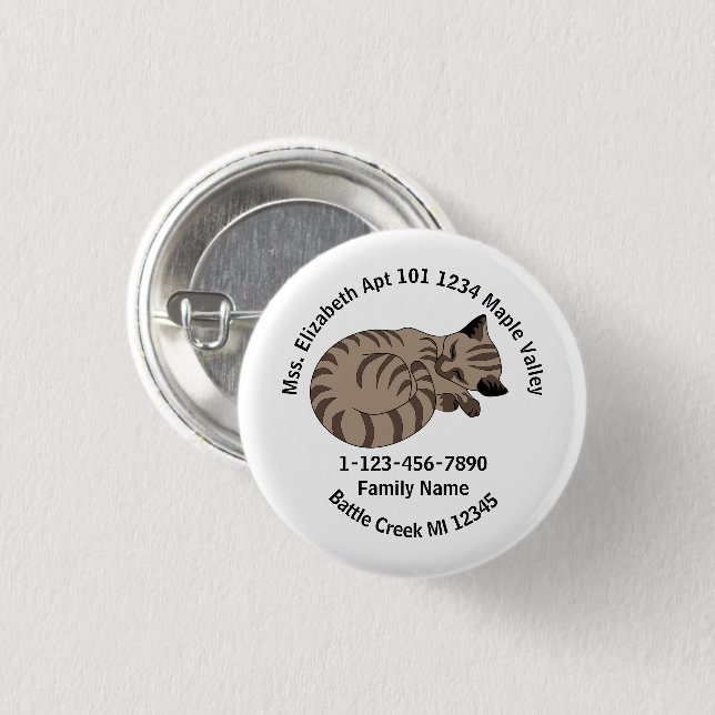 Lost Tan Tabby Kitten Family Home Address  3 Cm Round Badge (Front & Back)