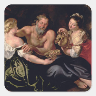 Lot and his daughters square sticker