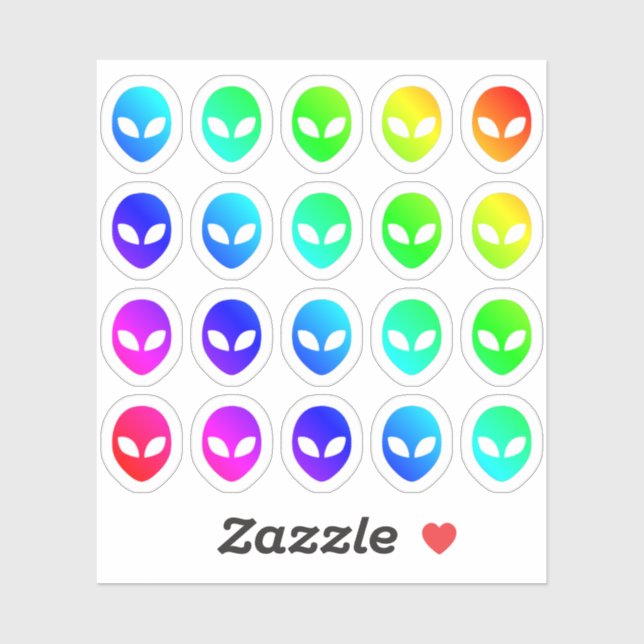 Lot Of Colourful Alien Heads Tiny Rainbow Shapes (Sheet)