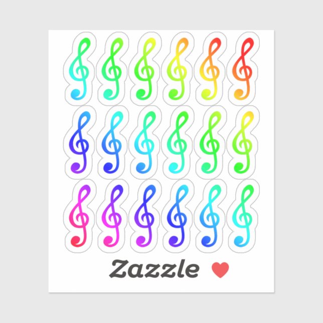 Lot Of Colourful Tiny Musical Rainbow Treble Clefs (Sheet)