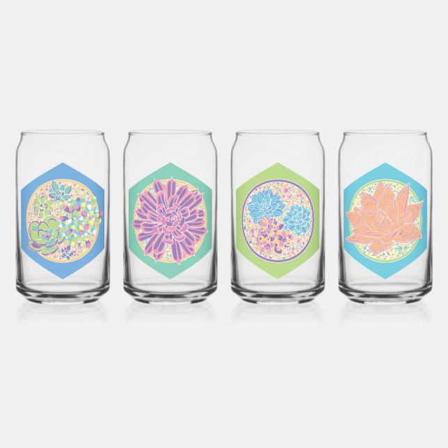Lot of glasses - succulent patterns (Front)