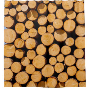 Lot of many Wood Trunk oak Trees round teak log cu Shower Curtain