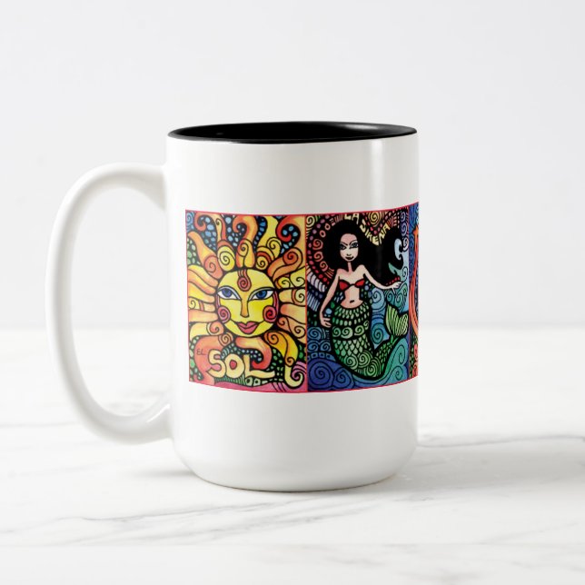 Loteria Inspired Mug - La Luna, El Sol, La Sirena (Left)