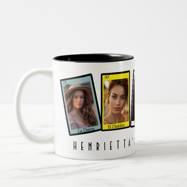 Loteria Mexican Bingo Card Fiesta Bachelorette Two-Tone Coffee Mug (Left)