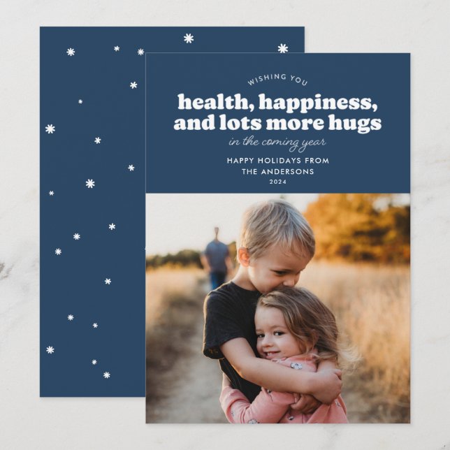 Lots More Hugs Holiday Card (Navy Blue) (Front/Back)