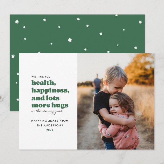 Lots More Hugs Photo Holiday Card (Green) (Front/Back)