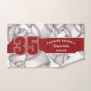 Lots of baseballs custom player and team name hand towel