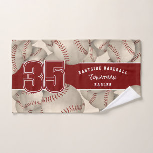 Lots of baseballs softballs player and team name hand towel