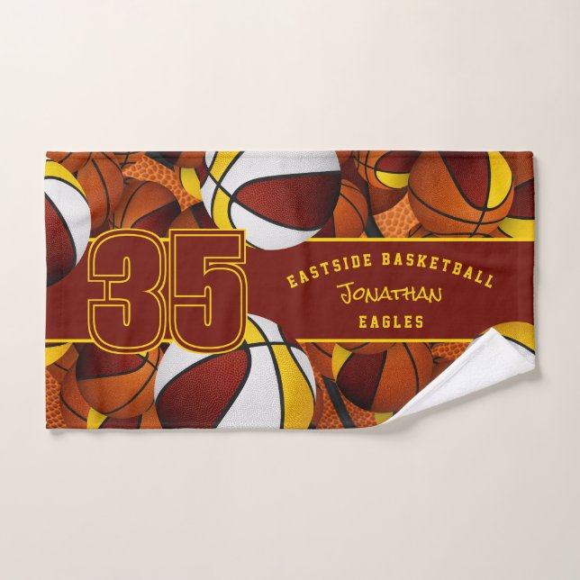 Lots of basketballs athlete name maroon gold hand towel (Hand Towel)