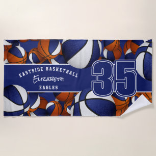 Lots of basketballs athlete team name blue white beach towel
