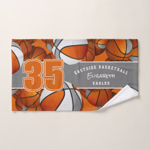 Lots of basketballs athlete team name orange grey hand towel
