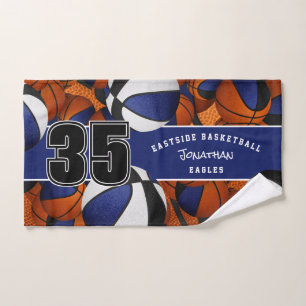 Lots of basketballs black blue sports team colours hand towel