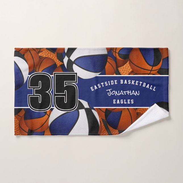 Lots of basketballs black blue sports team colours hand towel (Hand Towel)