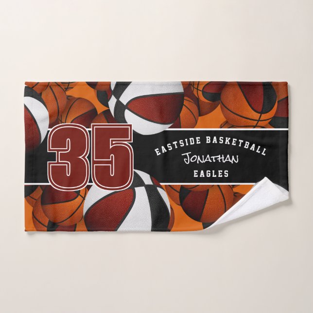 Lots of basketballs black maroon team colours hand towel (Hand Towel)