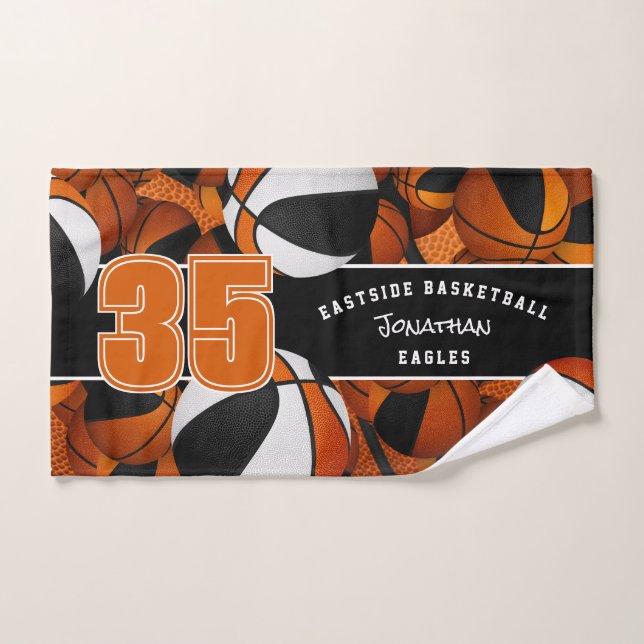 Lots of basketballs black orange team colours hand towel (Hand Towel)