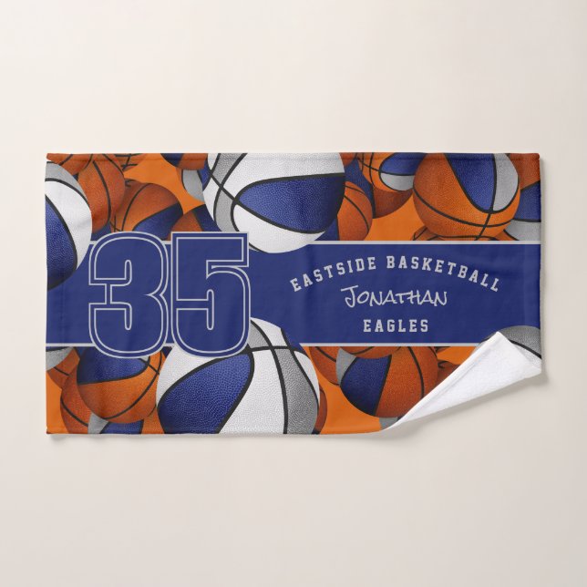 Lots of basketballs custom athlete name blue grey hand towel (Hand Towel)