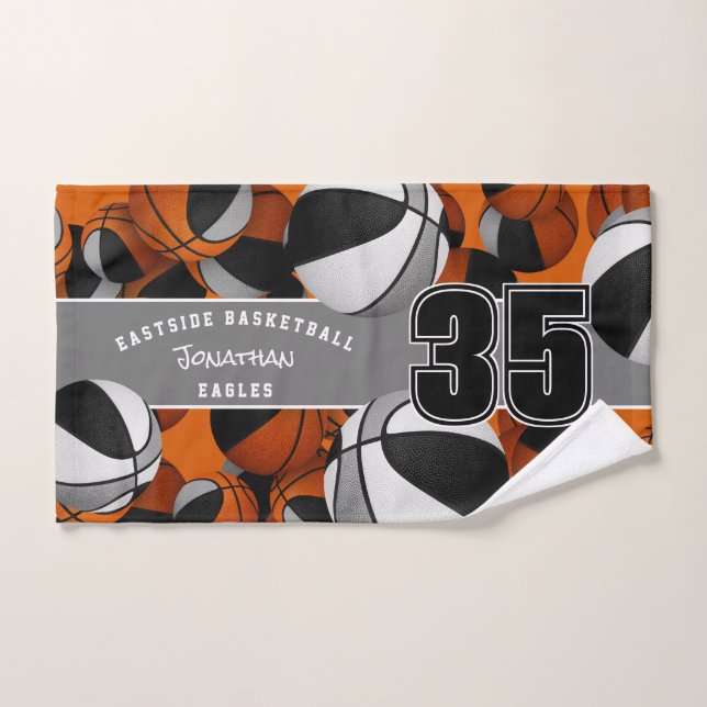 Lots of basketballs custom team sports black grey hand towel (Hand Towel)