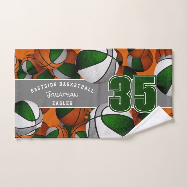 Lots of basketballs custom team sports green grey hand towel (Hand Towel)