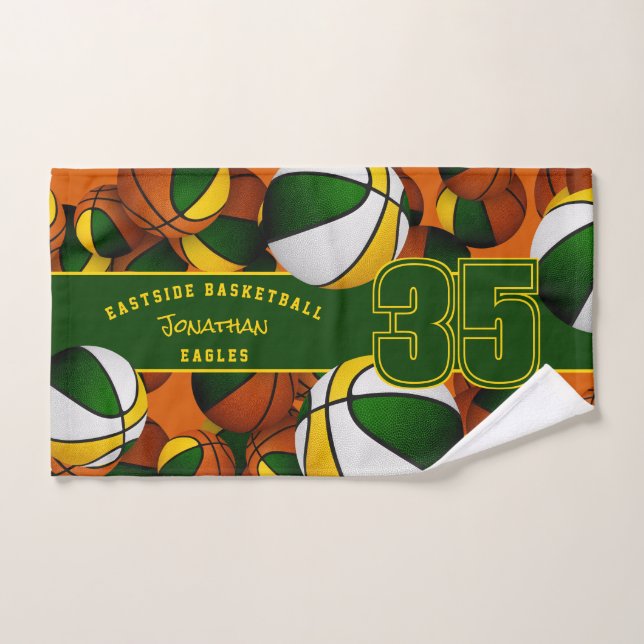 Lots of basketballs green gold custom team name hand towel (Hand Towel)