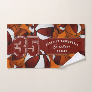 Lots of basketballs maroon kids sports team colour hand towel