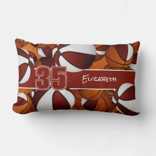 lots of basketballs maroon sports room decor lumbar cushion
