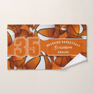 Lots of basketballs orange team colours athletic hand towel