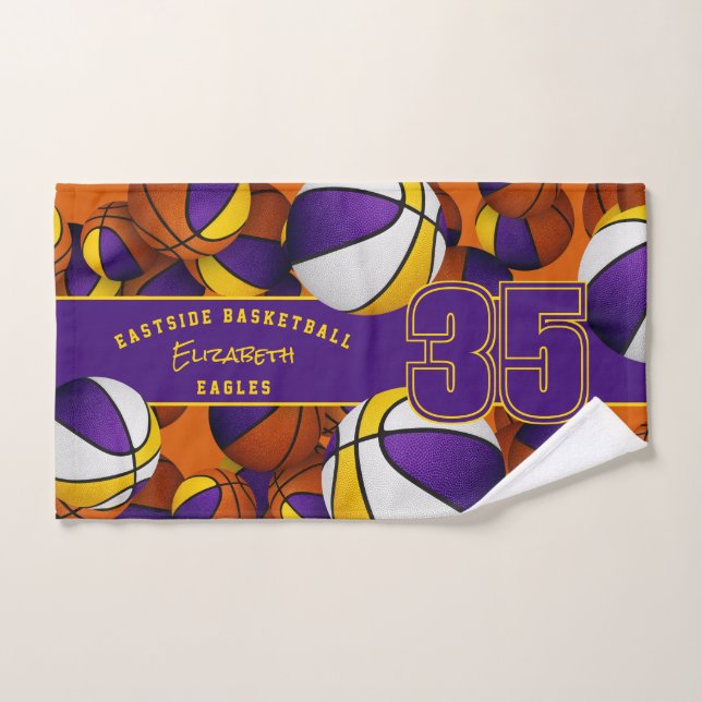 Lots of basketballs purple gold team colours gifts hand towel (Hand Towel)
