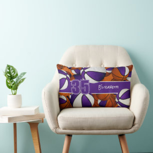 lots of basketballs purple sports room decor lumbar cushion
