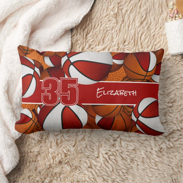 lots of basketballs red sports room decor lumbar cushion (Blanket)