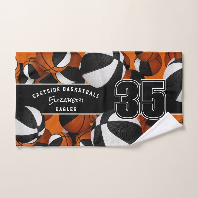 Lots of basketballs sports black white team colour hand towel (Hand Towel)