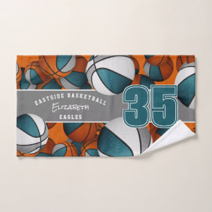Lots of basketballs sports teal grey team spirit hand towel